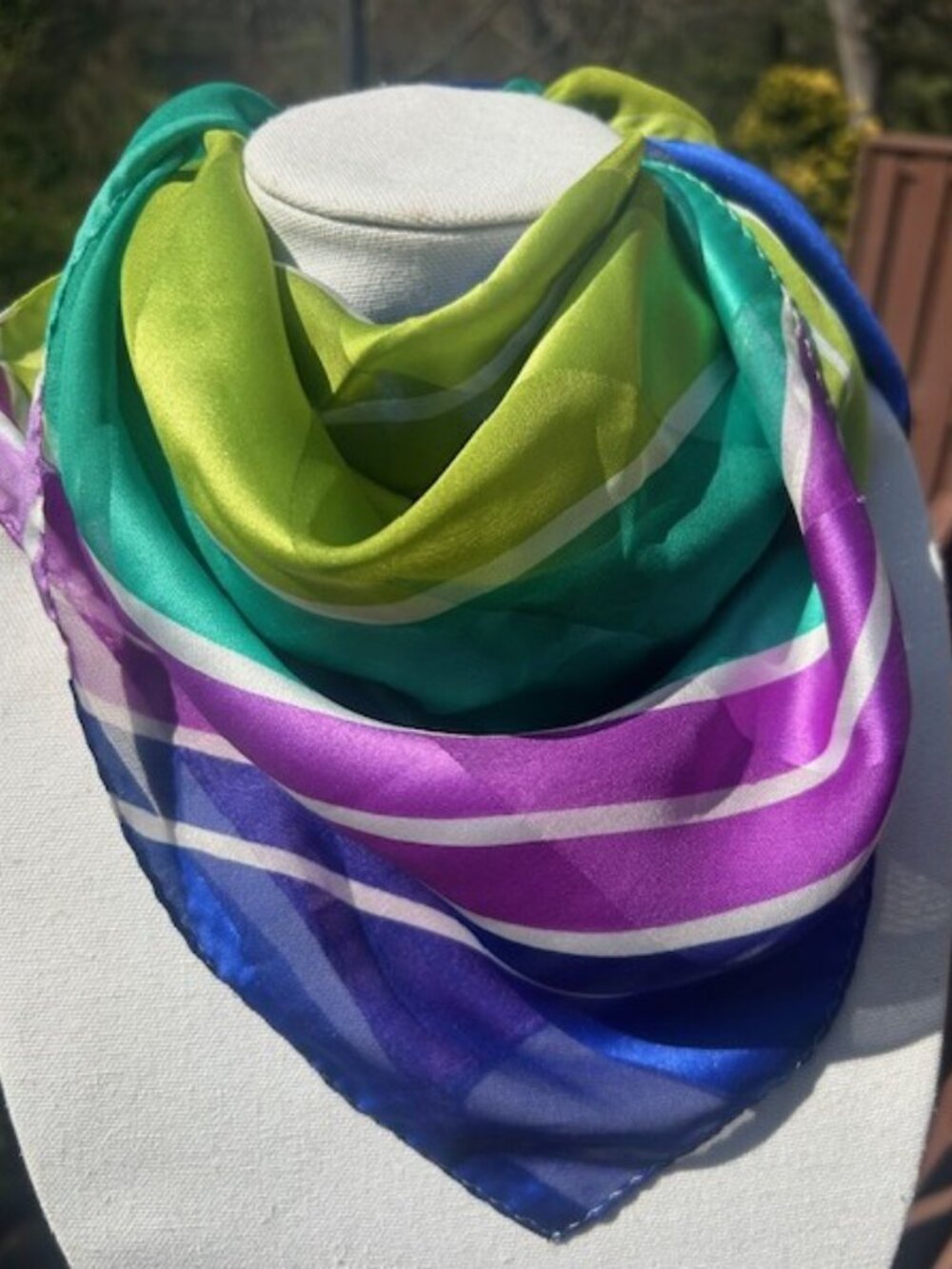 LIZ CLAIBORNE Sheer Stripe Green Blue Purple Square SCARF